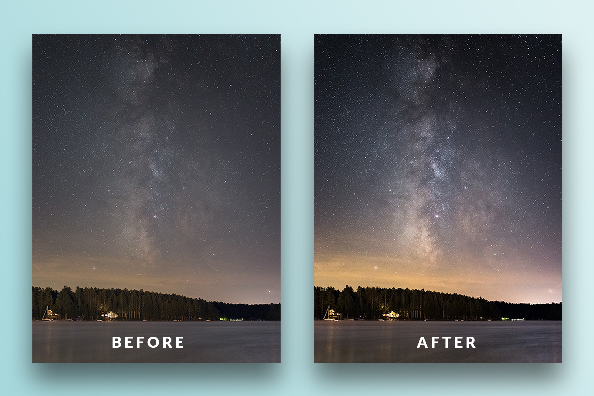 Before and after — Milky Way over lake