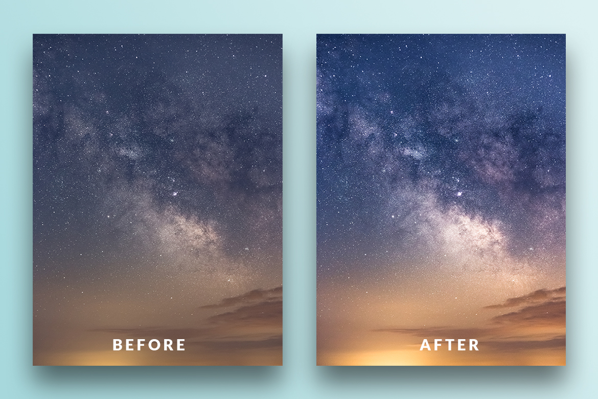 Before and after — Milky Way with clouds